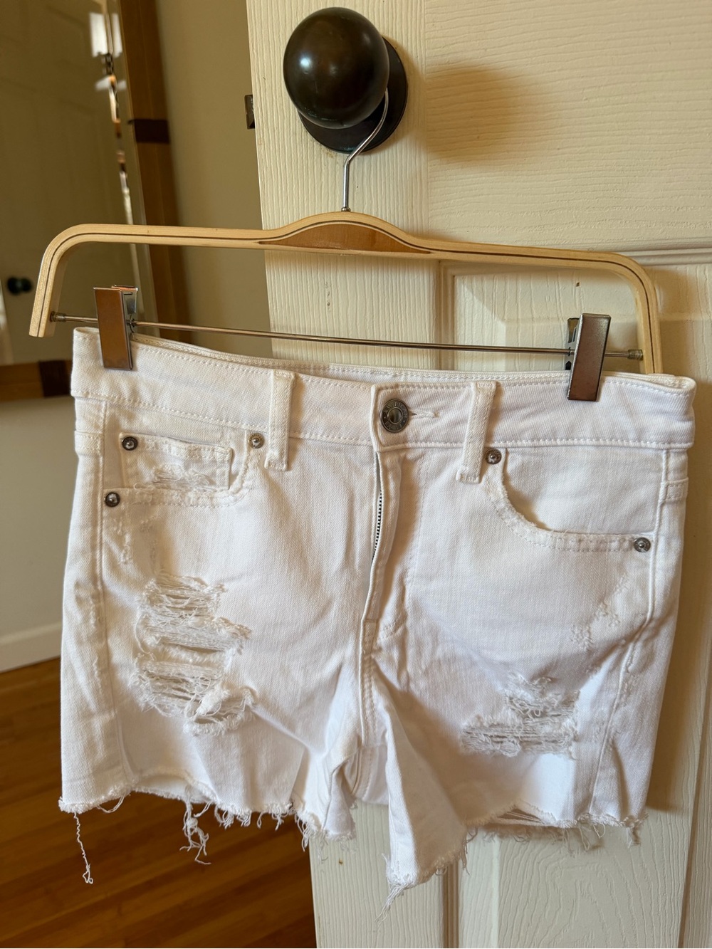 American Eagle Outfitters White Distressed Jean Shorts